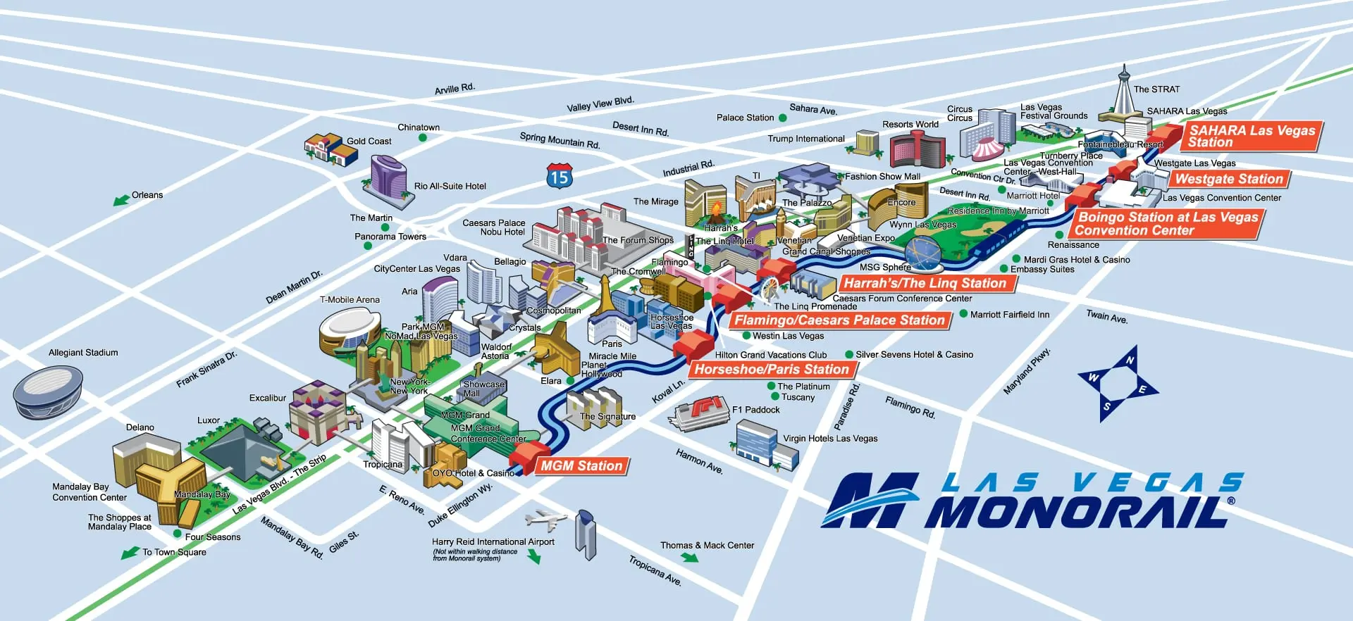 map of the strip las vegas monorail