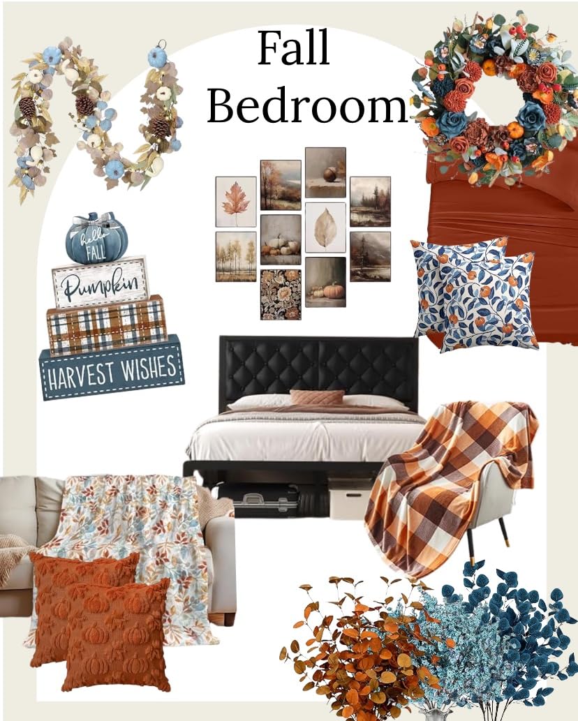 amazon finds fall bedroom harvest wreath pumpkin blue orange halloween autumn