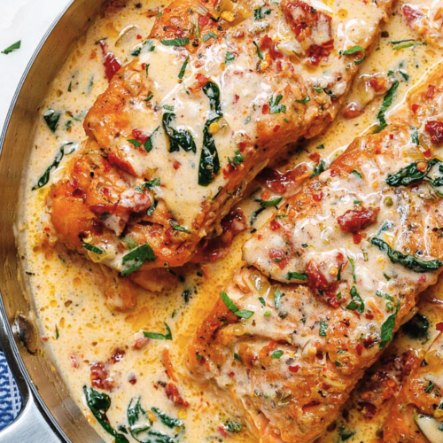 Tuscan Salmon In Cream Sauce (with Spinach & Tomatoes)
