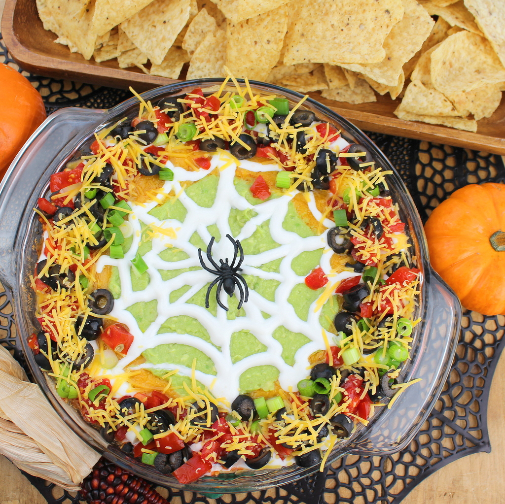 Halloween spider web 7-layer taco dip