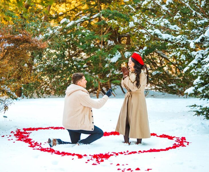 Winter Surprise Proposal perfect proposal plan Adventure wedding elopement