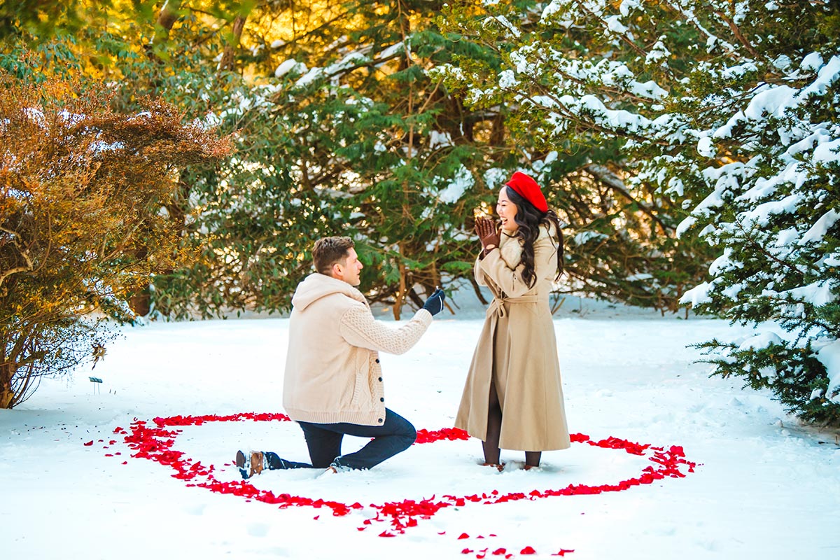 Winter Surprise Proposal perfect proposal plan Adventure wedding elopement